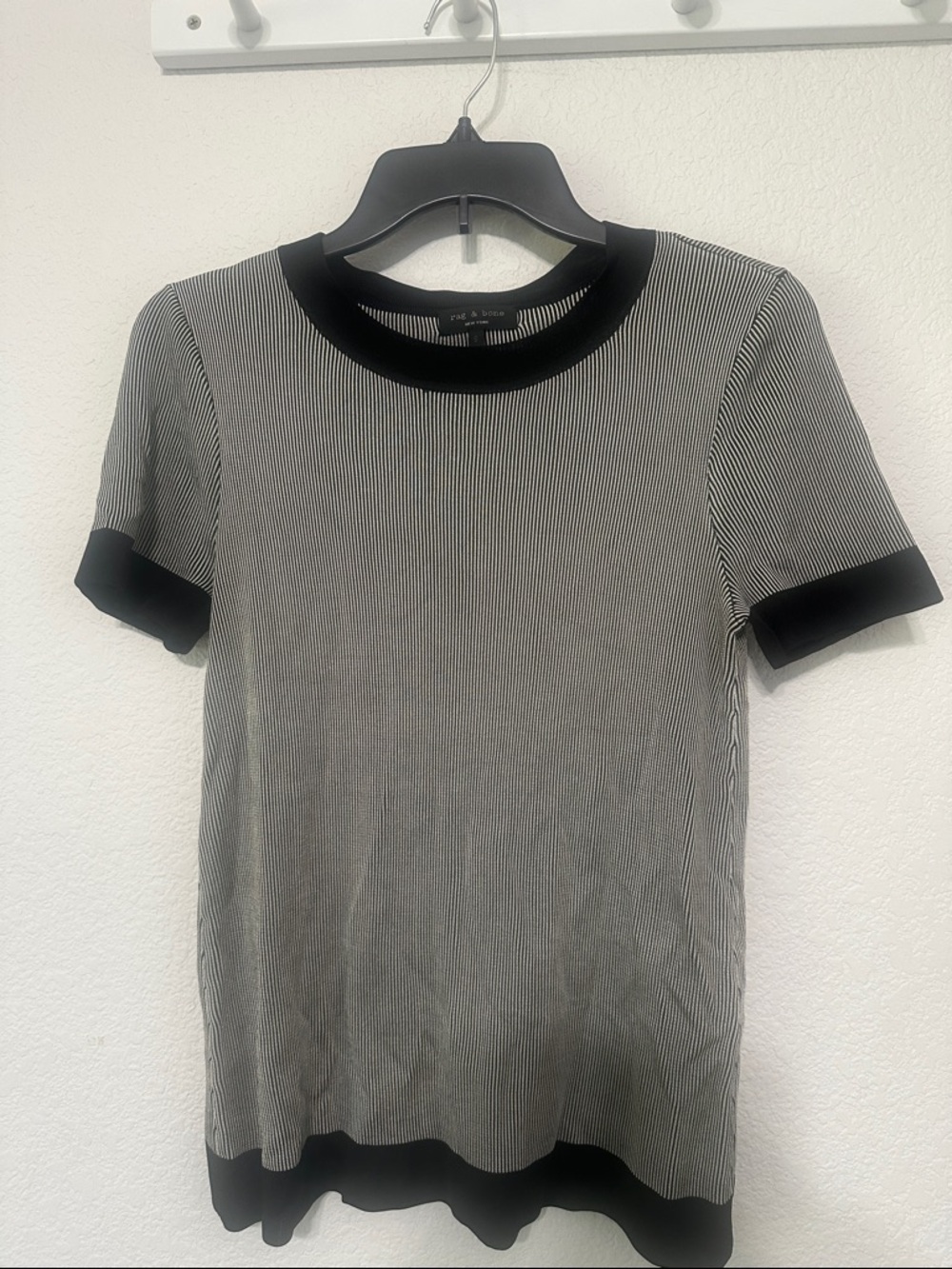 rag & bone Black and White Striped Crew Neck Tee